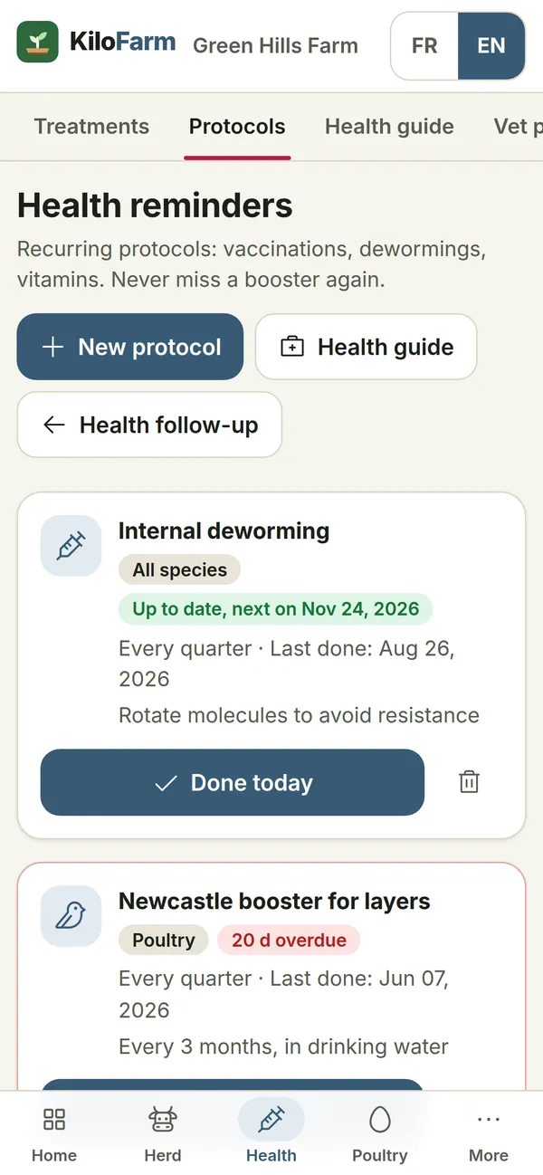 KiloFarm on a phone: Health